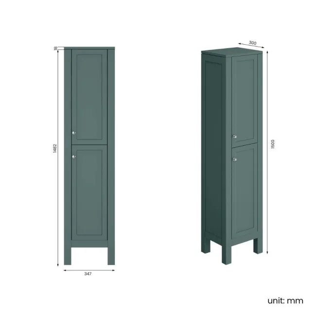 Bermuda Midnight Green Floor Standing Tall Cabinet 1500x350mm
