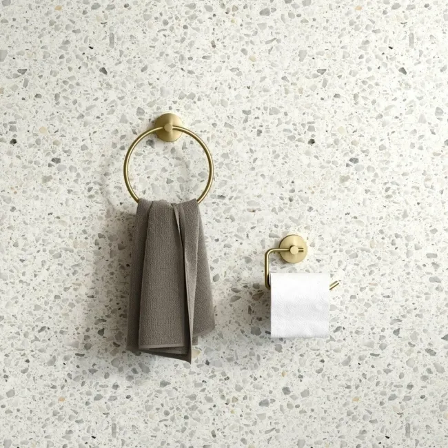 Sofia Brushed Brass Toilet Roll Holder & Towel Ring