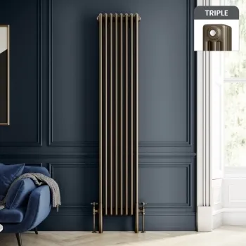 Athens Antique Gold Triple Column Vertical Traditional Radiator 1800x380mm