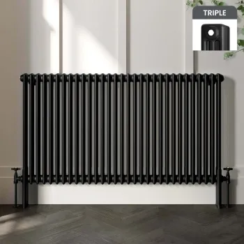Athens Matt Black Triple Column Horizontal Traditional Radiator 750x1415mm