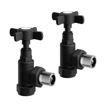 Matt Black Angled Traditional Manual Radiator Valves (Pair) Standard 15mm