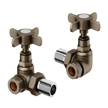 Antique Gold Corner Traditional Manual Radiator Valves (Pair) Standard 15mm
