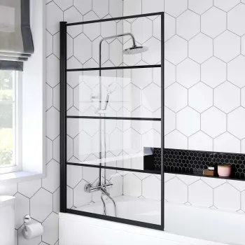 Zurich Easy Clean Matt Black Grid Bath Screen - 800mm