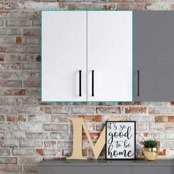 White Wall Hung Cabinet 600x600mm - Black Accents