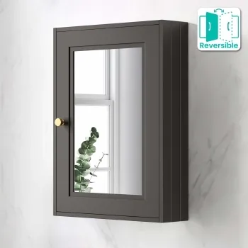 Graphite Grey Mirror Cabinet 700x500mm - Brushed Brass Accents