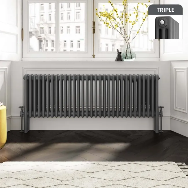 Athens Anthracite Triple Column Horizontal Traditional Radiator 450x1415mm