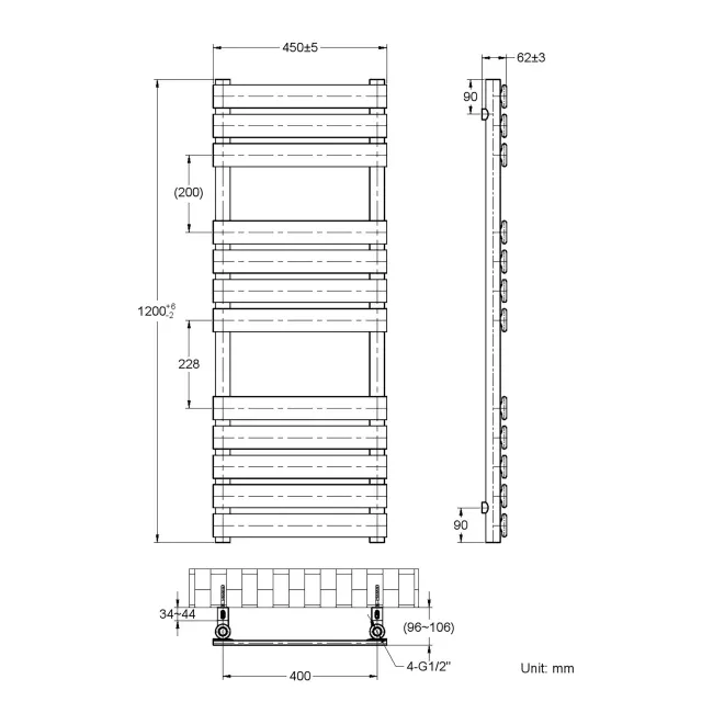 Santorini Electric White Flat Panel Heated Towel Rail 1200x450mm