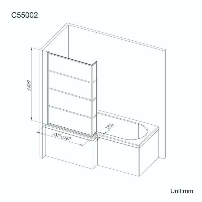 Zurich Easy Clean Matt Black Grid L Shaped Bath Screen - 800mm