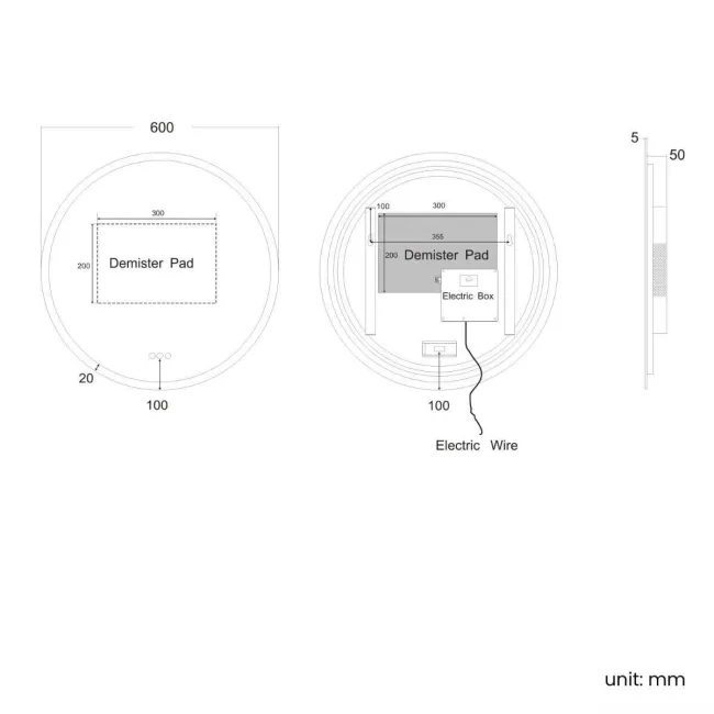 Aria Round Illuminated LED Mirror With BLUETOOTH Speaker 600mm