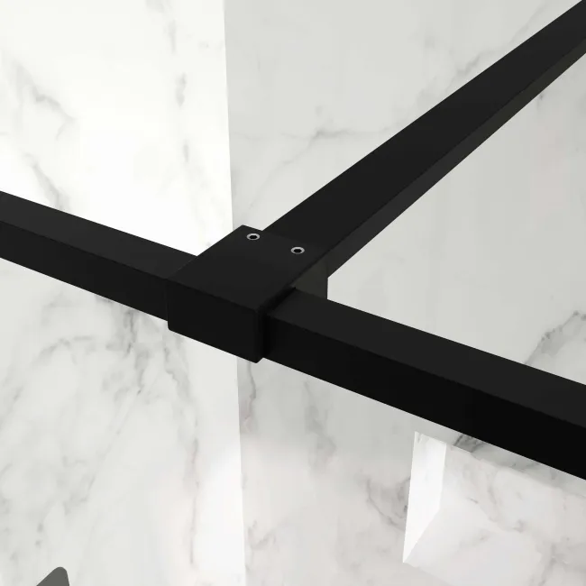 Munich Matt Black Grid 8mm Wet Room Shower Glass 700mm & 250mm Return Panel