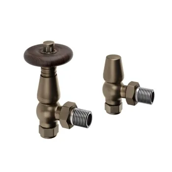 Antique Gold Angled Traditional Manual Thermostatic Radiator Valves (Pair) Standard 15mm