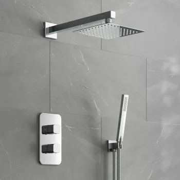 Galway Premium Chrome Square Thermostatic Shower Set - 200mm Head & Hand Shower