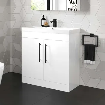 Avon Gloss White Basin Vanity 800mm - Black Accents