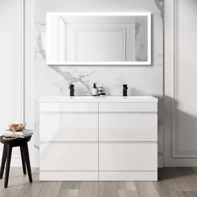 Trent Gloss White Double Basin Drawer Vanity 1200mm