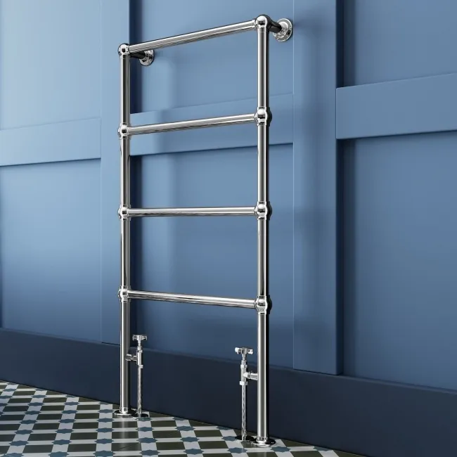 Gibraltar Floor Standing Traditional Chrome Heated Towel Rail 1200x600mm