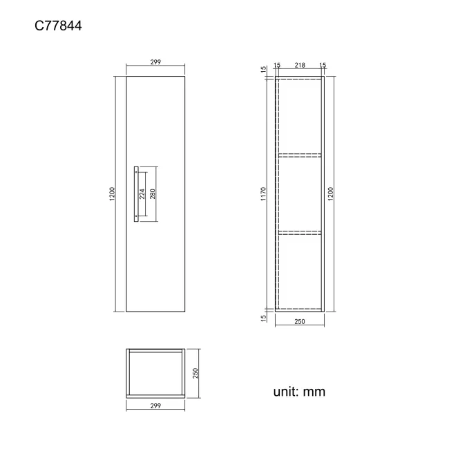 Avon Gloss White Wall Hung Tall Cabinet 1200x300mm - Black Accents