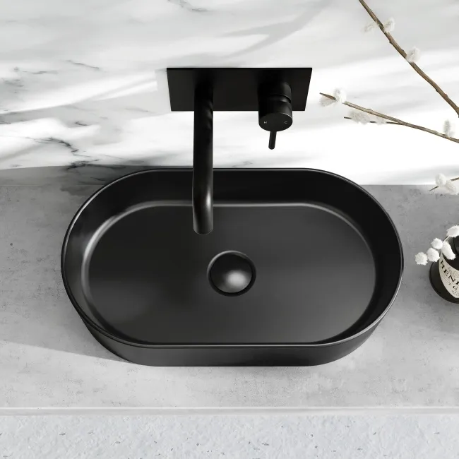 Dakota Matt Black Oval Counter Top Basin 525mm