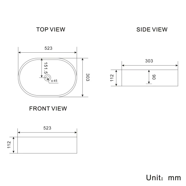 Dakota Matt Black Oval Counter Top Basin 525mm