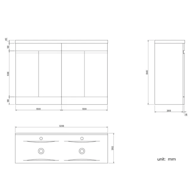 Trent Gloss White Double Basin Vanity 1200mm