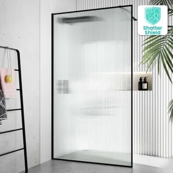 Munich Fluted Effect Matt Black Framed Easy Clean 8mm Wet Room Shower Glass Panel 1100mm