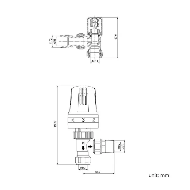 Chrome Thermostatic Angled Radiator Valve (Pair) Standard 15mm