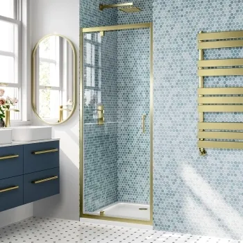 London Brushed Brass 6mm Pivot Shower Door 700mm