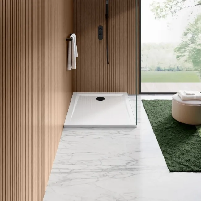 Sydney Low Profile Rectangular Gloss White Stone Shower Tray 1100x800mm