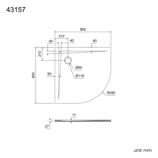 Sydney Low Profile Quadrant Gloss White Stone Shower Tray 900x900mm