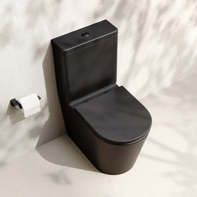 Loma Matt Black Rimless Fully Back To Wall Close Coupled Toilet With Premium Soft Close Seat