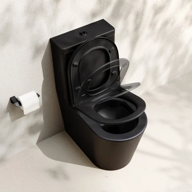 Loma Matt Black Rimless Fully Back To Wall Close Coupled Toilet With Premium Soft Close Seat