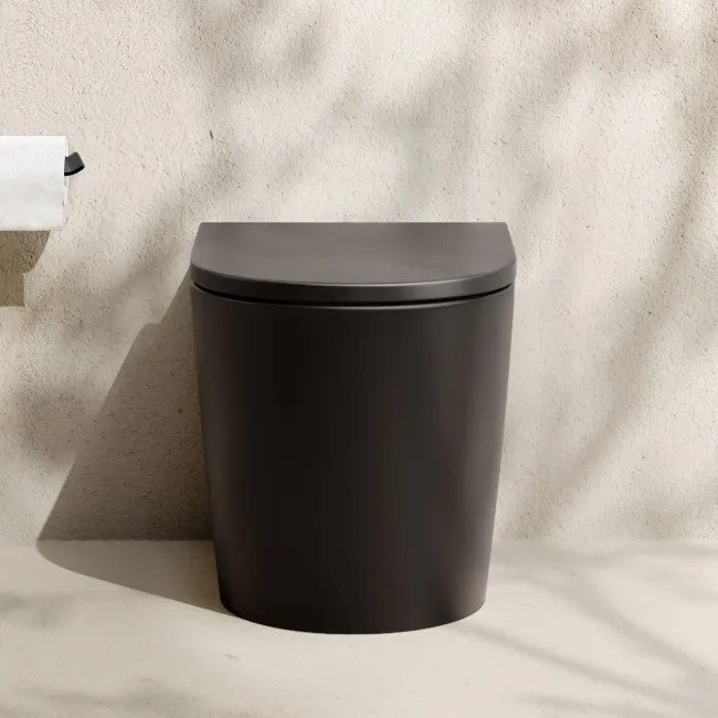 Loma Matt Black Rimless Back To Wall Toilet With Premium Soft Close Seat