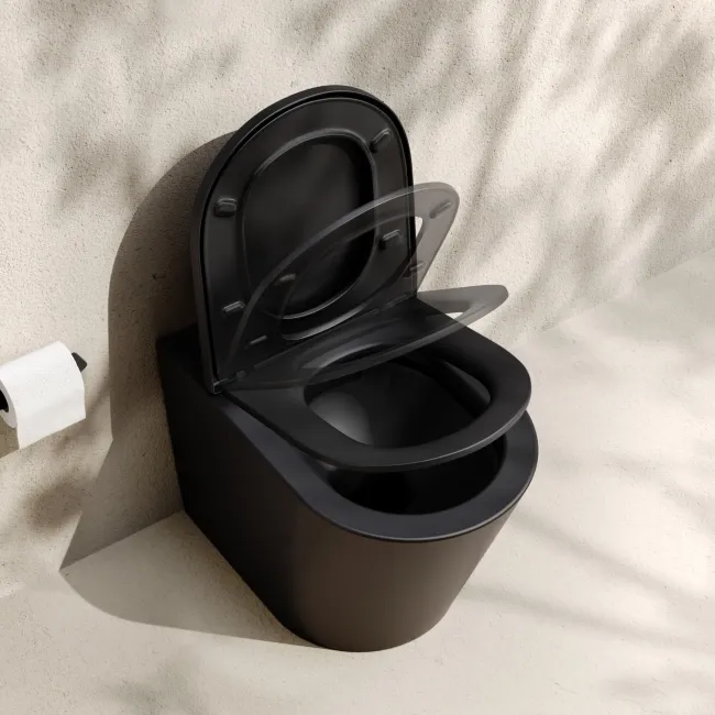 Loma Matt Black Rimless Back To Wall Toilet With Premium Soft Close Seat