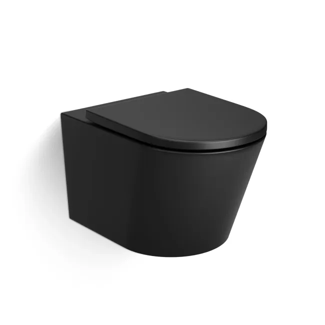 Loma Matt Black Rimless Wall Hung Toilet With Premium Soft Close Seat