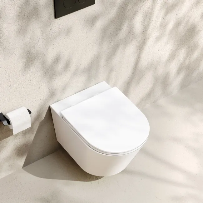 Loma Matt White Rimless Wall Hung Toilet With Premium Soft Close Slim Seat