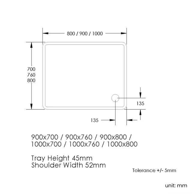 London Rectangular Stone Shower Tray 1000x760mm