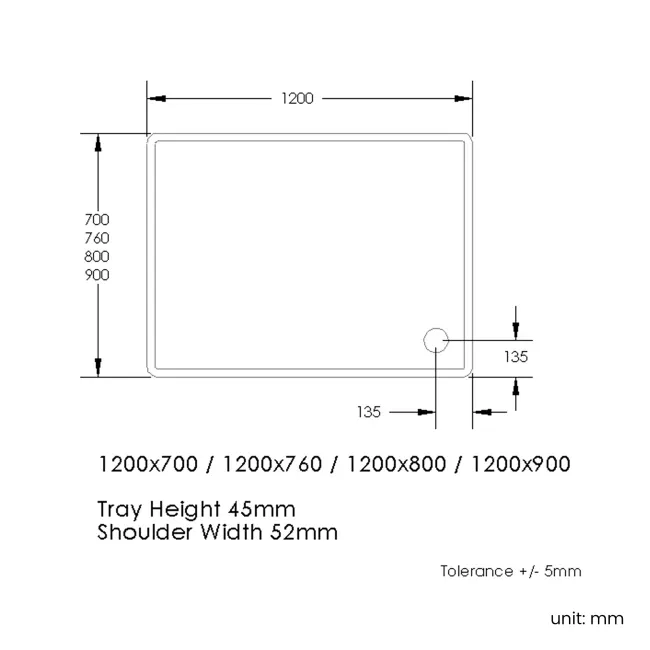 London Rectangular Stone Shower Tray 1200x700mm