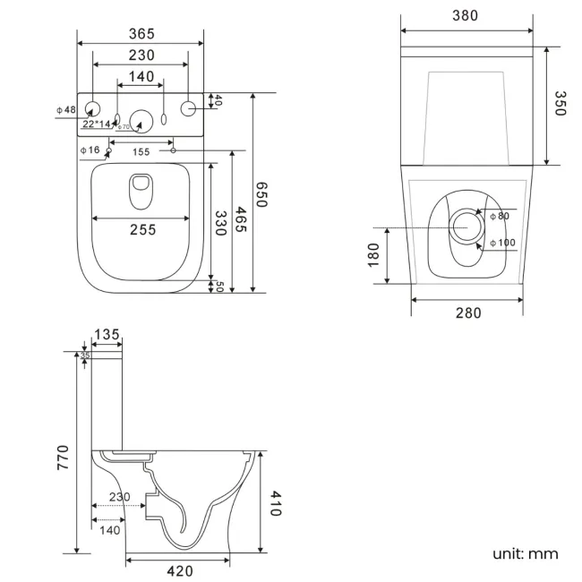 Tucson Rimless Close Coupled Toilet With Soft Close Seat