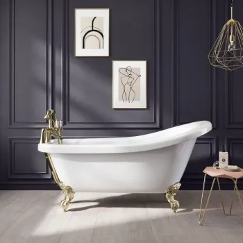 Highbury 1550mm Roll Top Slipper Bath - Brushed Brass Ball Feet