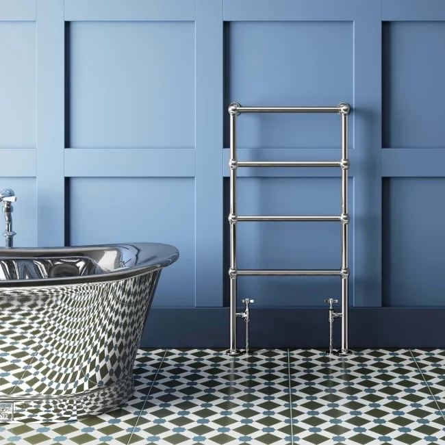 Gibraltar Floor Standing Traditional Chrome Heated Towel Rail 1200x600mm