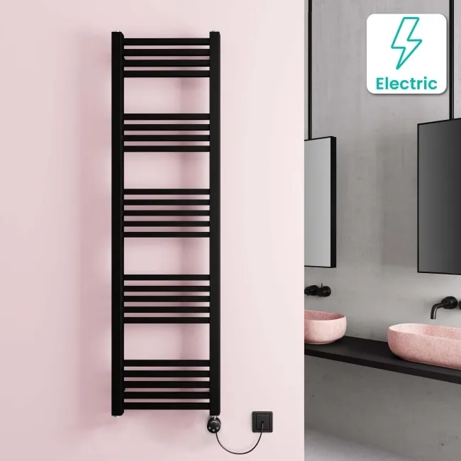 Valetta Electric Matt Black Square Heated Towel Rail 1600x450mm