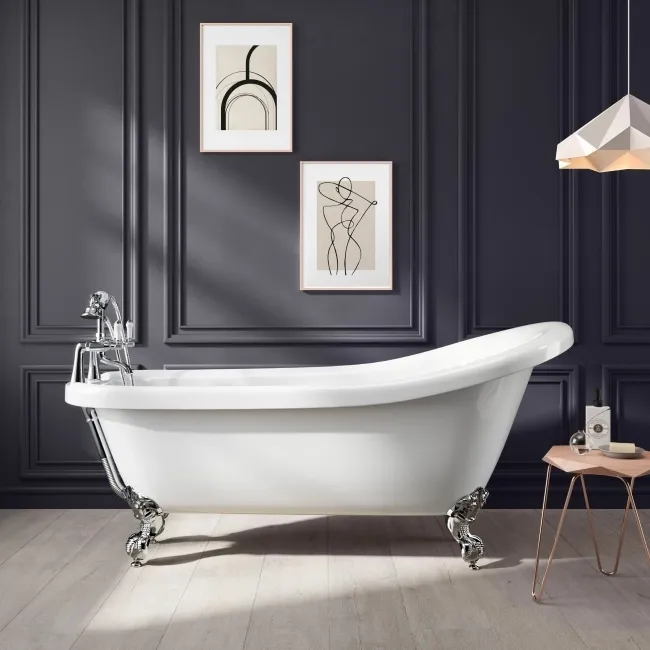 Highbury 1700mm Roll Top Slipper Bath - Chrome Ball Feet