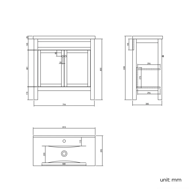 Bermuda Dove Grey Basin Vanity 800mm