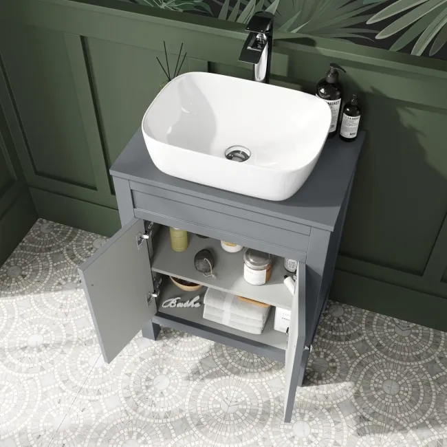 Bermuda Dove Grey Vanity With Curved Counter Top Basin 600mm