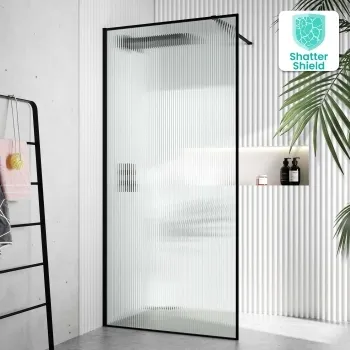 Munich Fluted Effect Matt Black Framed Easy Clean 8mm Wet Room Shower Glass Panel 900mm