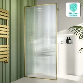Munich Fluted Effect Brushed Brass Easy Clean 8mm Wet Room Shower Glass Panel 900mm