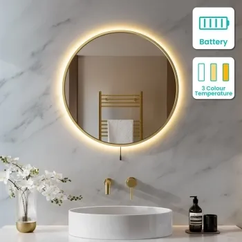 Delilah Battery Powered Brushed Brass Round Backlit LED Mirror 600mm