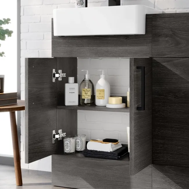 Harper Charcoal Elm Combination Vanity Basin & Miami Toilet 1000mm - Black Accents