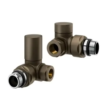 Antique Gold Angled Radiator Valves and lockshield pack (Pair) Standard 15mm