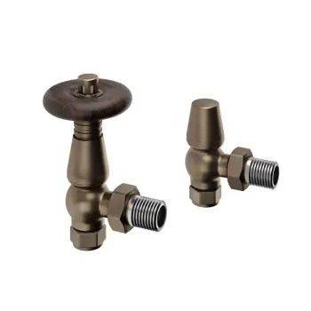 Antique Gold Angled Traditional Manual Thermostatic Radiator Valves (Pair) Standard 15mm