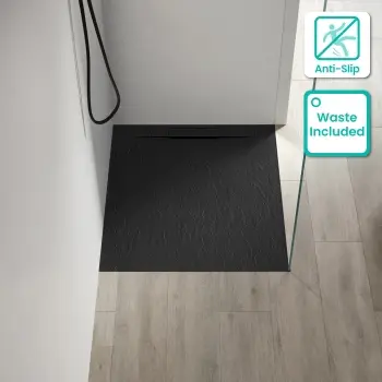 Tokyo Rectangular Matt Black Slate Texture Stone Shower Tray 1000x800mm